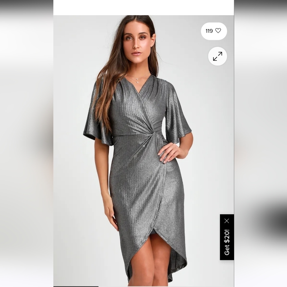 Lulu's You're the Stun Charcoal Grey Metallic Midi Sz S New